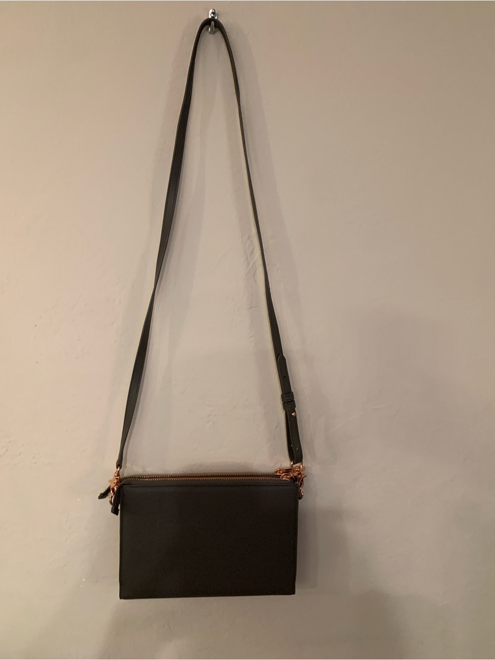 Dagne Dover Graphite Vegan Crossbody Bag with Rose Gold Hardware no flaws clean